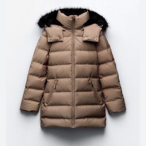 Zara Taupe Quilted Feather Jacket Size XS